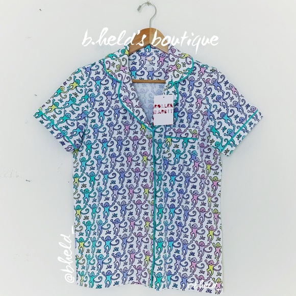 Roller Rabbit Disco Monkey Polo Pajamas in Mermaid Size Small S Brand New NWT - Picture 3 of 14